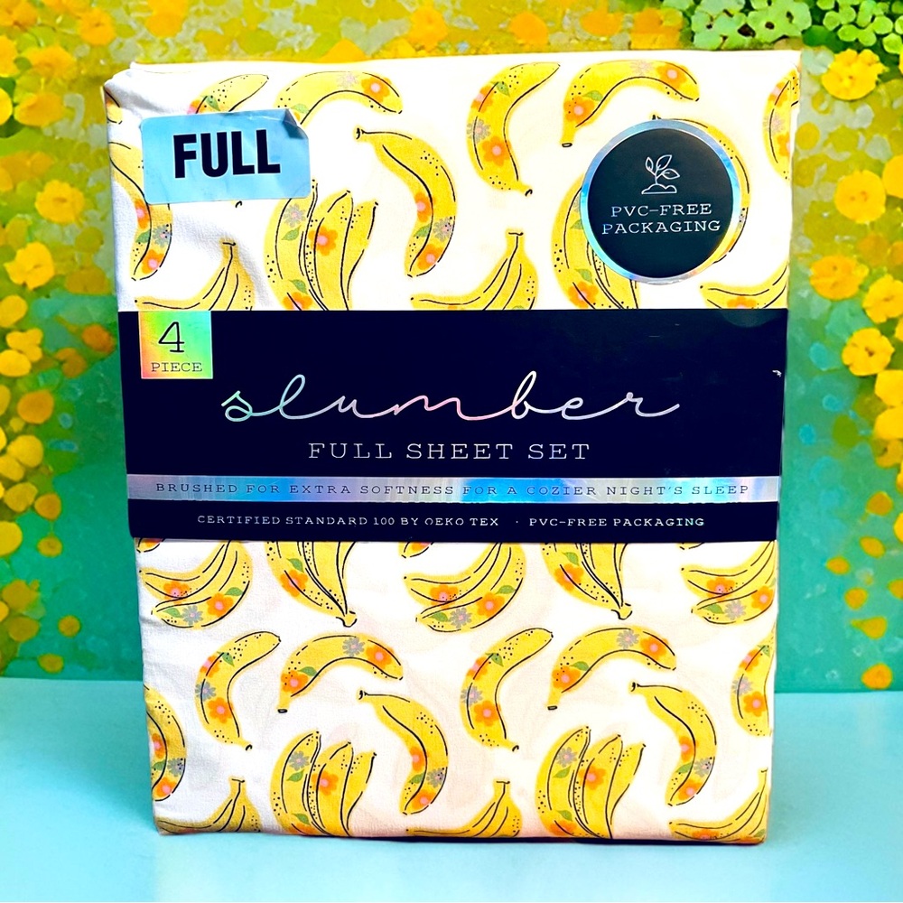 Slumber NWT So Cute Floral Bananas
Printed Full Size Super Soft Sheet Set